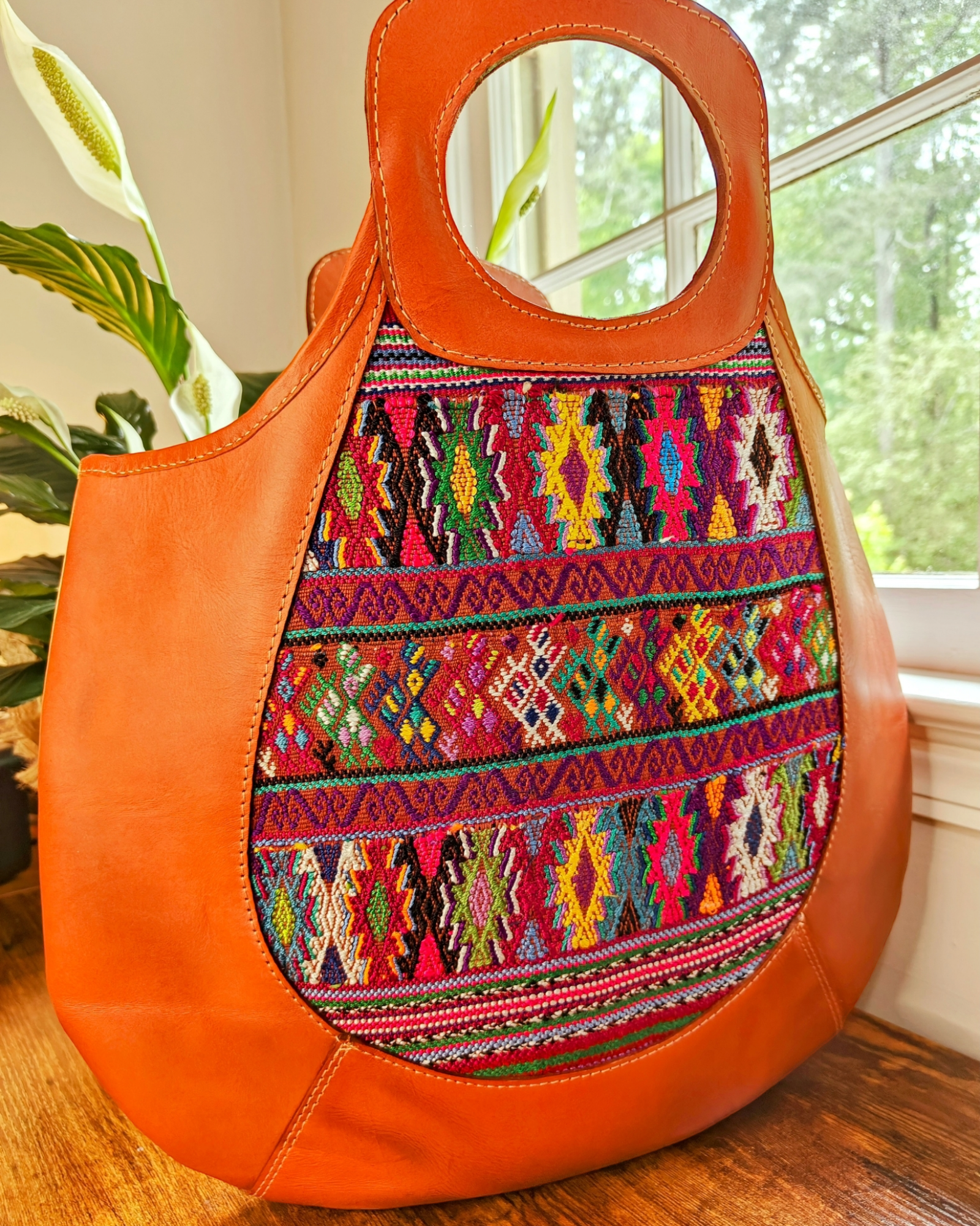 Leather Boho Handbag -One-of-a-kind leather purse   - Handwoven Textile - AURA MAYA - Aura Maya