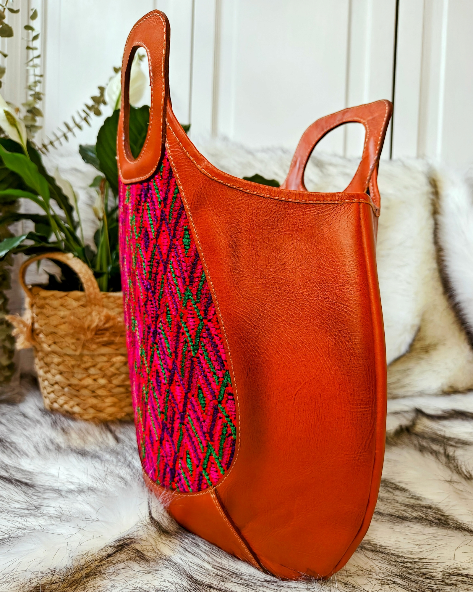 Leather Boho Handbag -One-of-a-kind leather purse   - Handwoven Textile - AURA MAYA - Aura Maya