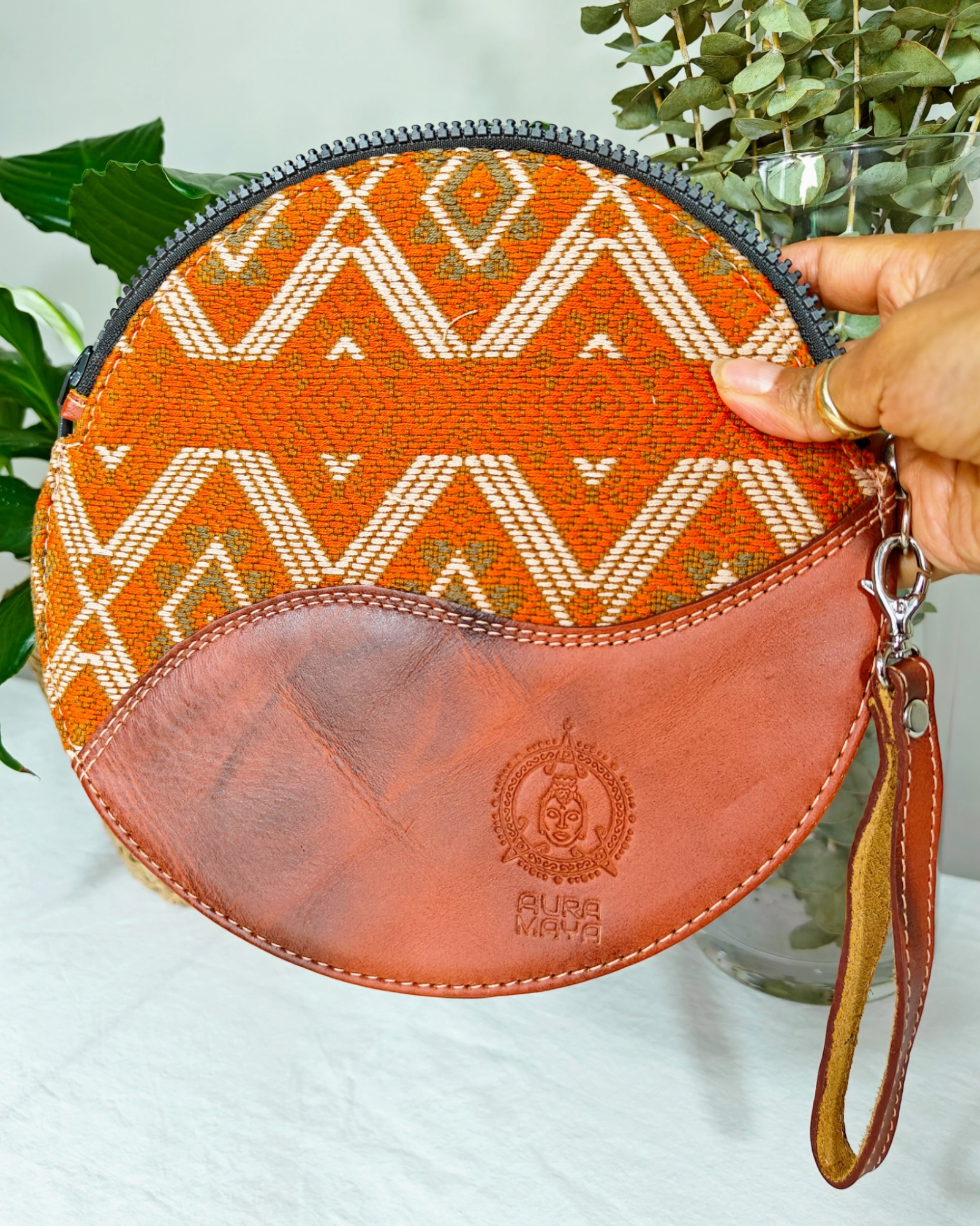 Handcrafted Embroidered Leather clutch bags - Fair trade clutch bags - AURA MAYA - Aura Maya