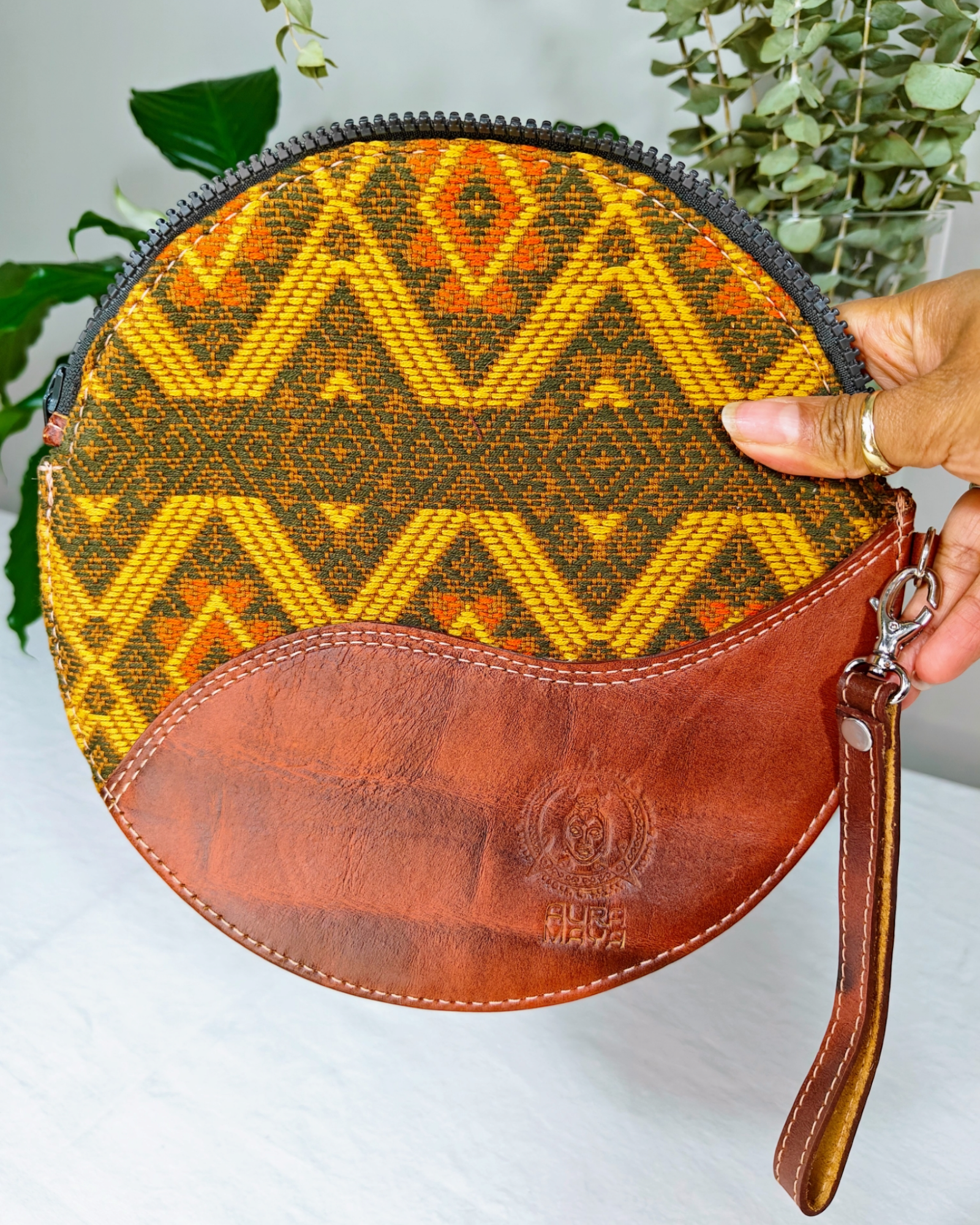 Handcrafted Embroidered Leather clutch bags - Fair trade clutch bags - AURA MAYA - Aura Maya