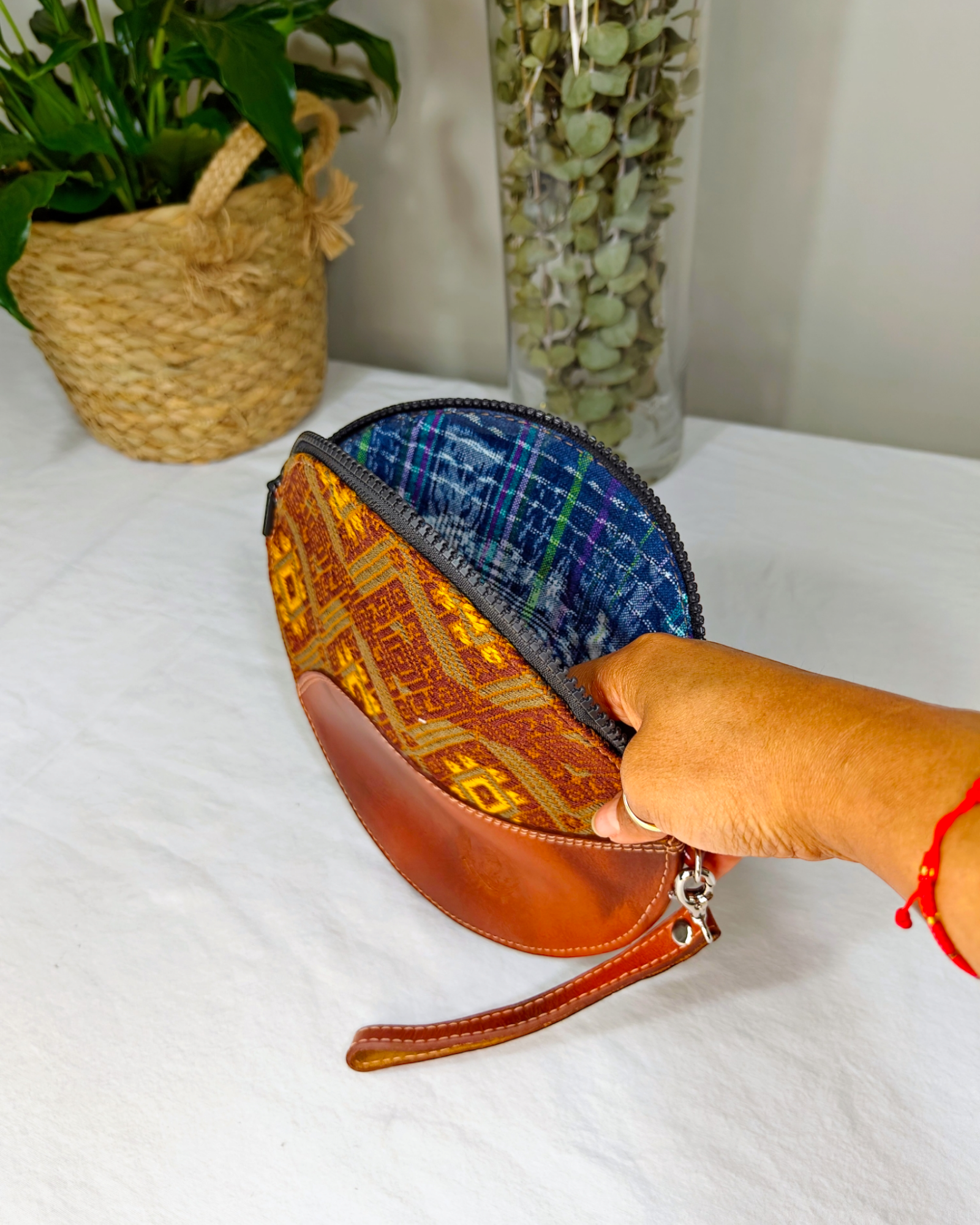 Handcrafted Embroidered Leather clutch bags - Fair trade clutch bags - AURA MAYA - Aura Maya