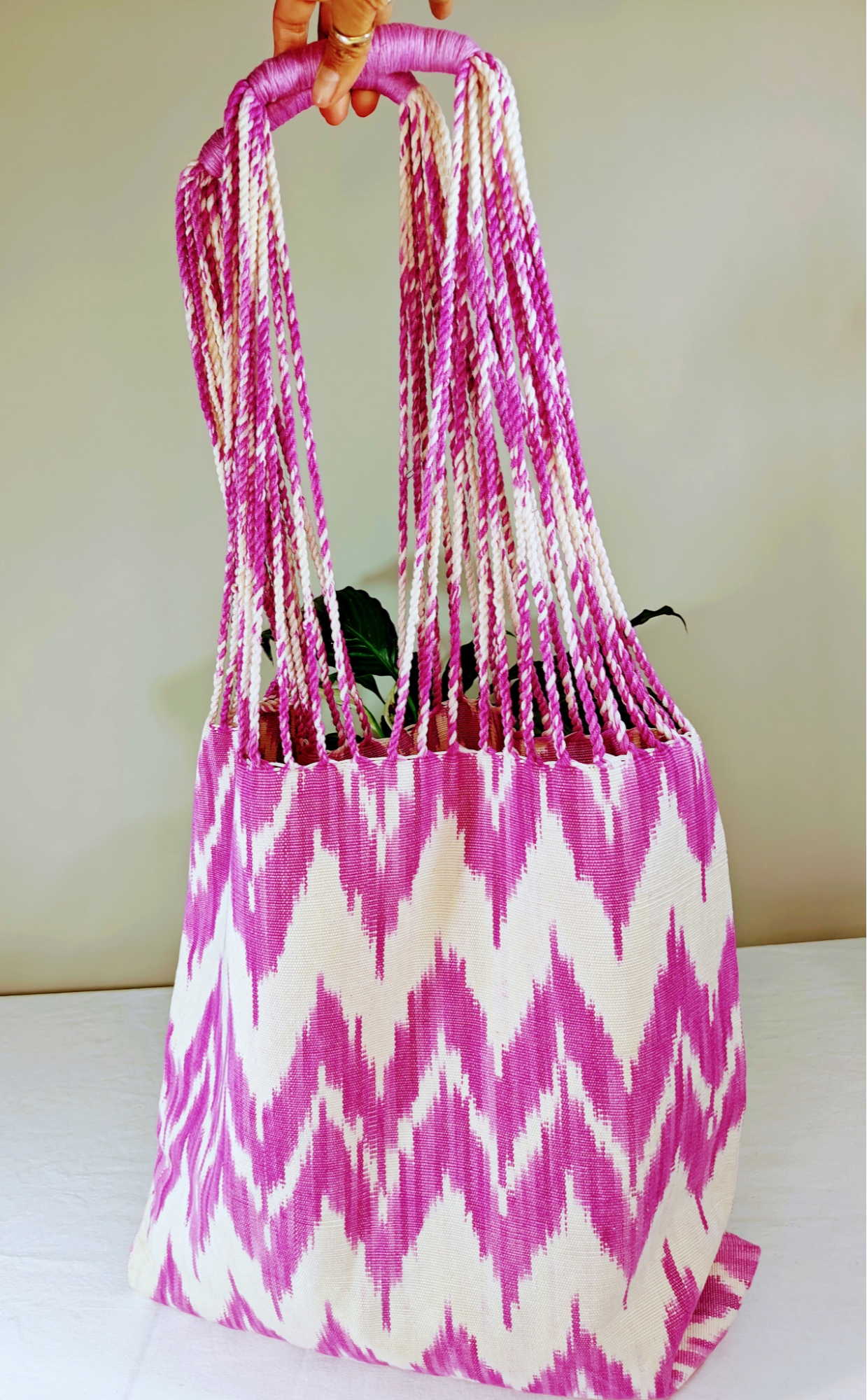 Handwoven Ikat Tote Bag, Canvas Tote Bag  - Hand-stitched Tote Bags - AURA MAYA - Aura Maya