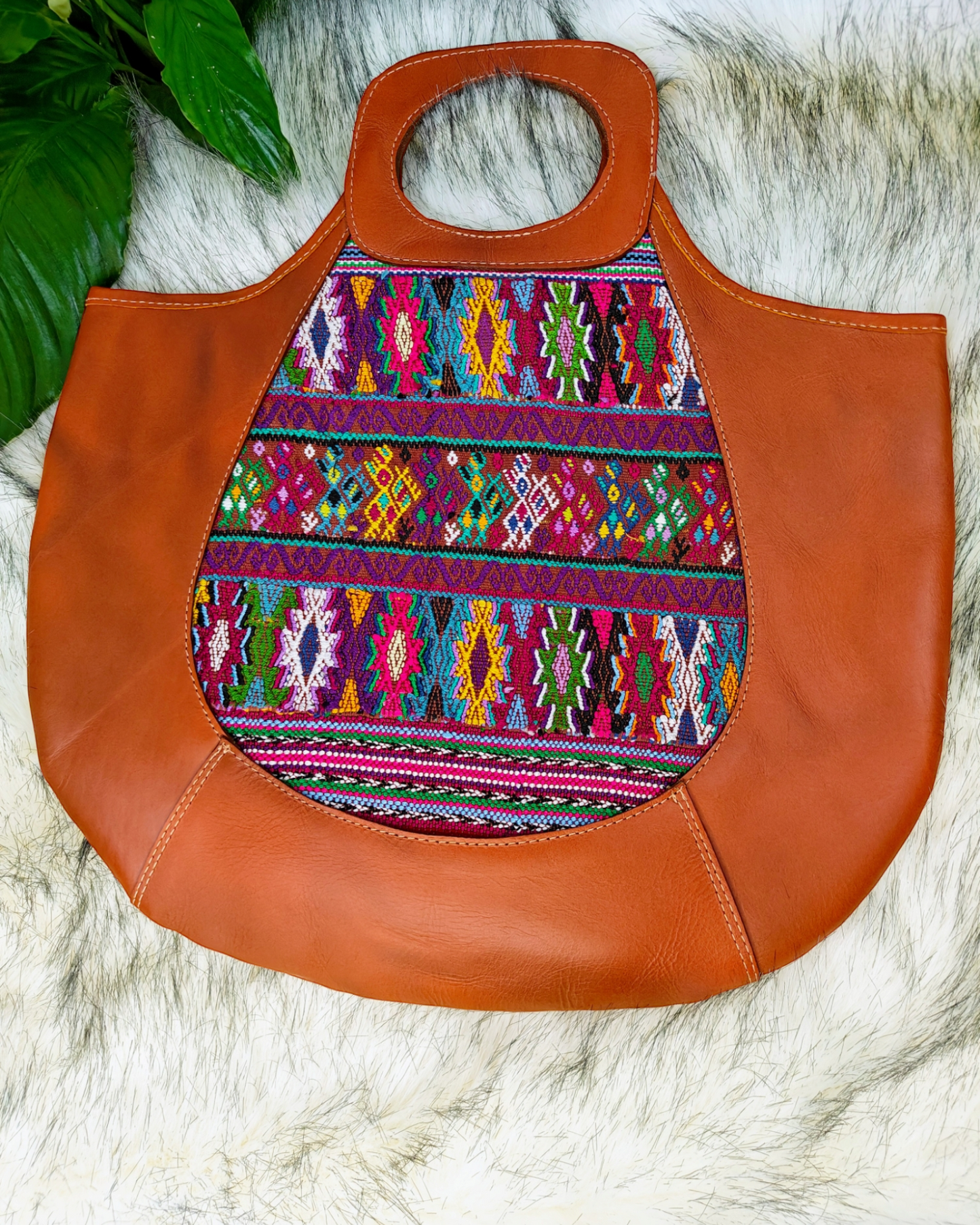 Leather Boho Handbag -One-of-a-kind leather purse   - Handwoven Textile - AURA MAYA - Aura Maya