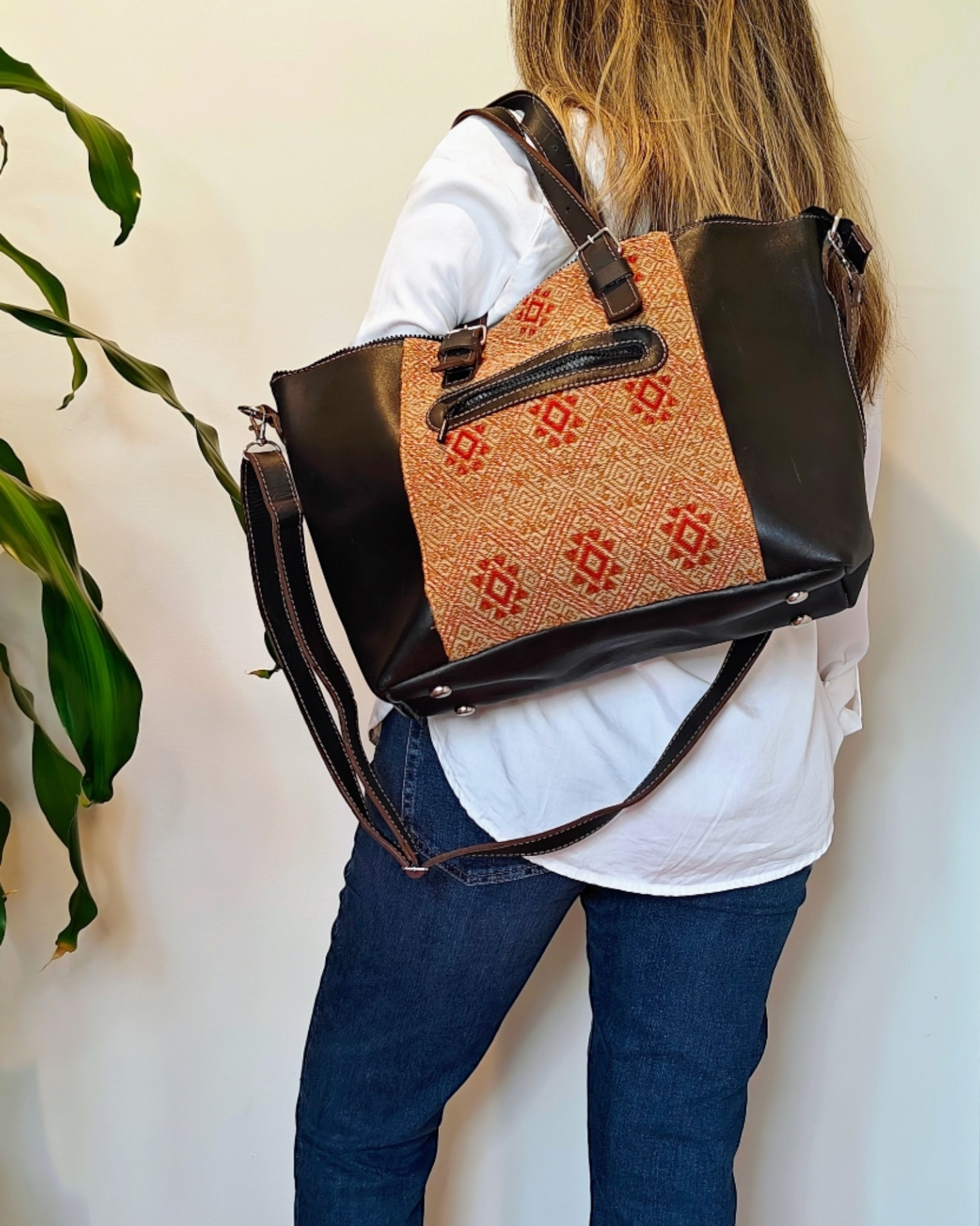 Handcrafted Embroidered Shulder bag for women - Ethnic leather tote bag - AURA MAYA - Aura Maya