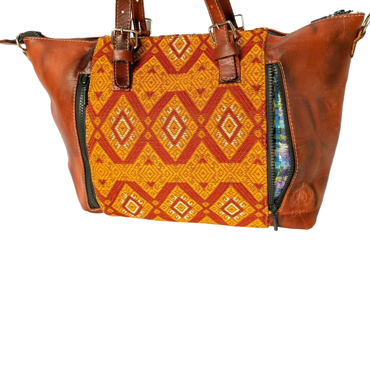 Brown, Large Leather Tote Bag - Hand Embroidery and Leather Women Bag - AURA MAYA - Aura Maya