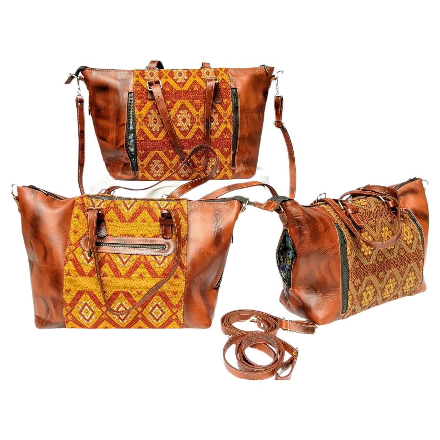 Brown, Large Leather Tote Bag - Hand Embroidery and Leather Women Bag - AURA MAYA - Aura Maya