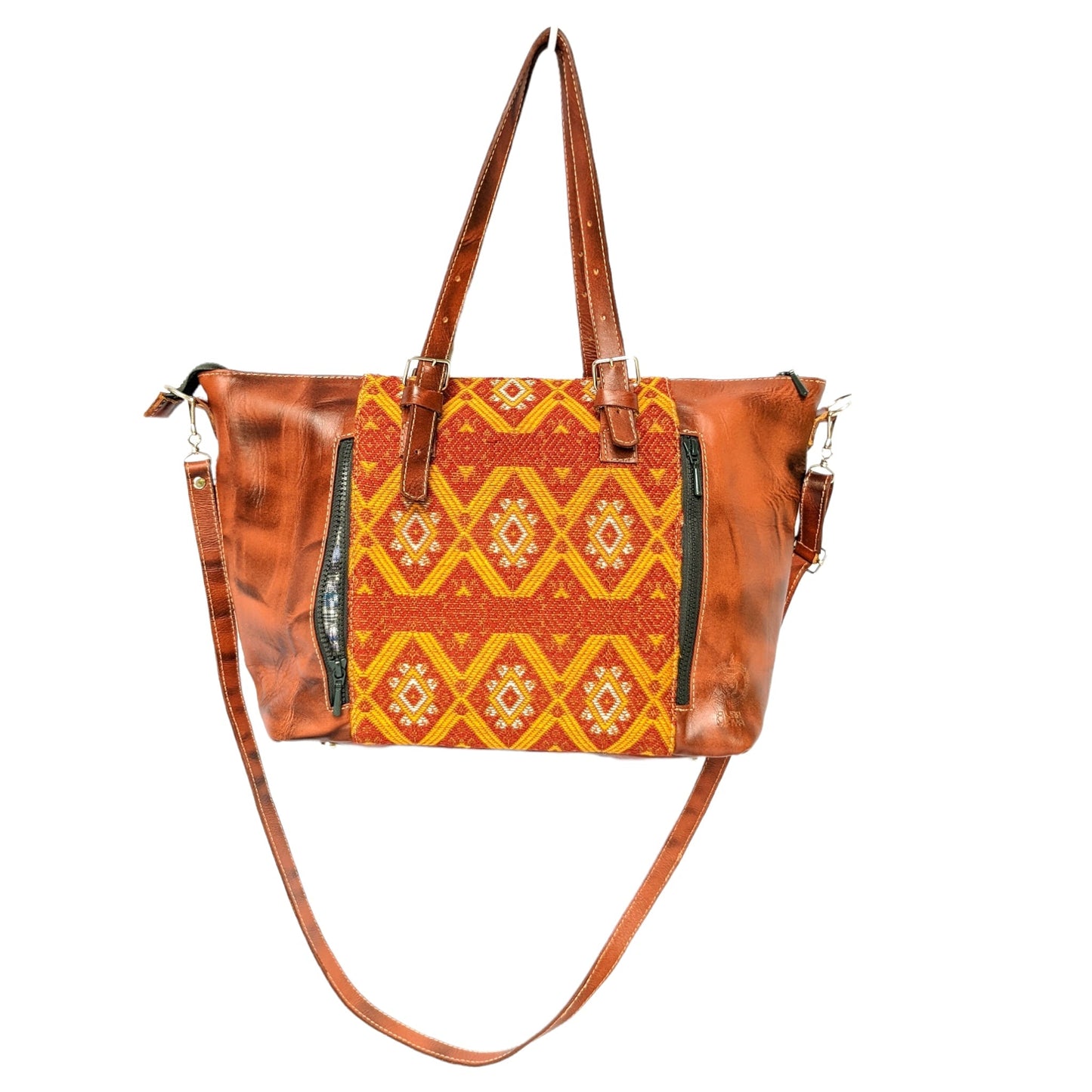 Brown, Large Leather Tote Bag - Hand Embroidery and Leather Women Bag - AURA MAYA - Aura Maya