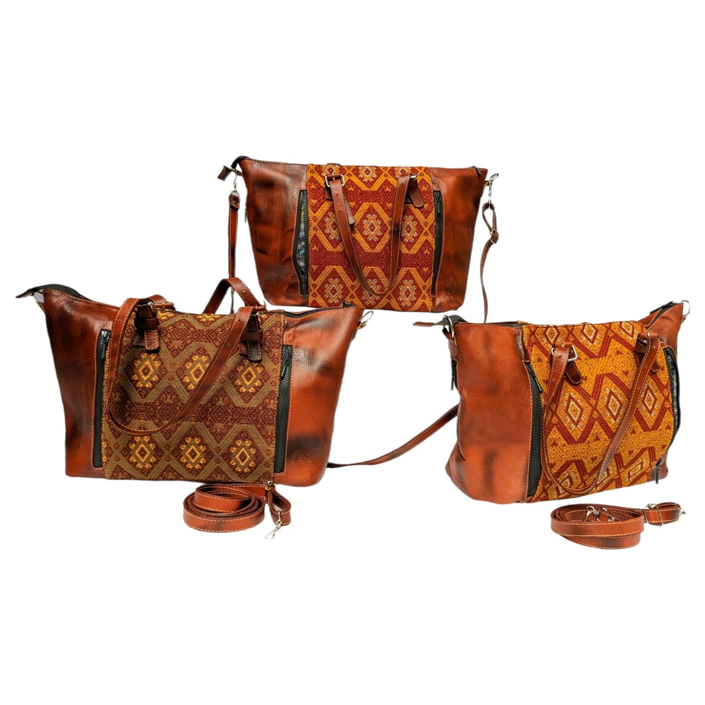 Brown, Large Leather Tote Bag - Hand Embroidery and Leather Women Bag - AURA MAYA - Aura Maya