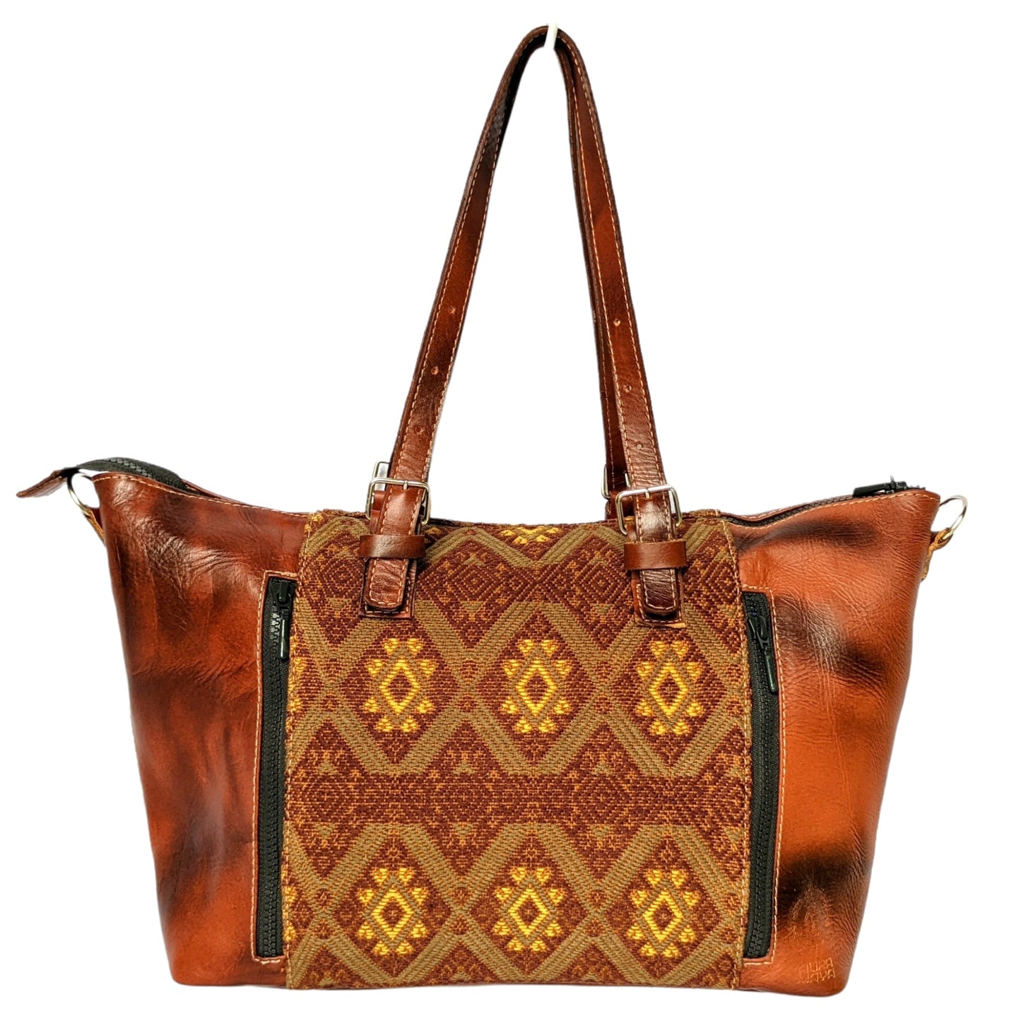 Brown, Large Leather Tote Bag - Hand Embroidery and Leather Women Bag - AURA MAYA - Aura Maya