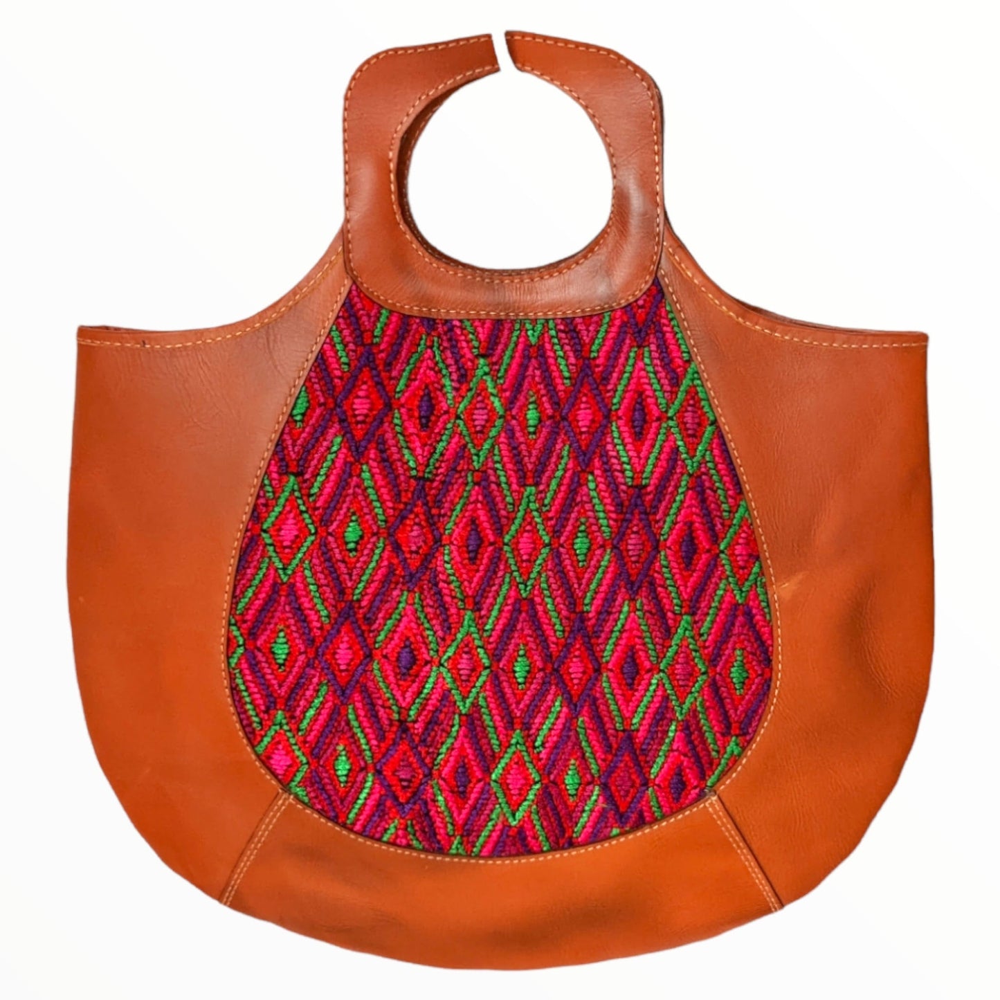 Leather Boho Handbag -One-of-a-kind leather purse   - Handwoven Textile - AURA MAYA - Aura Maya