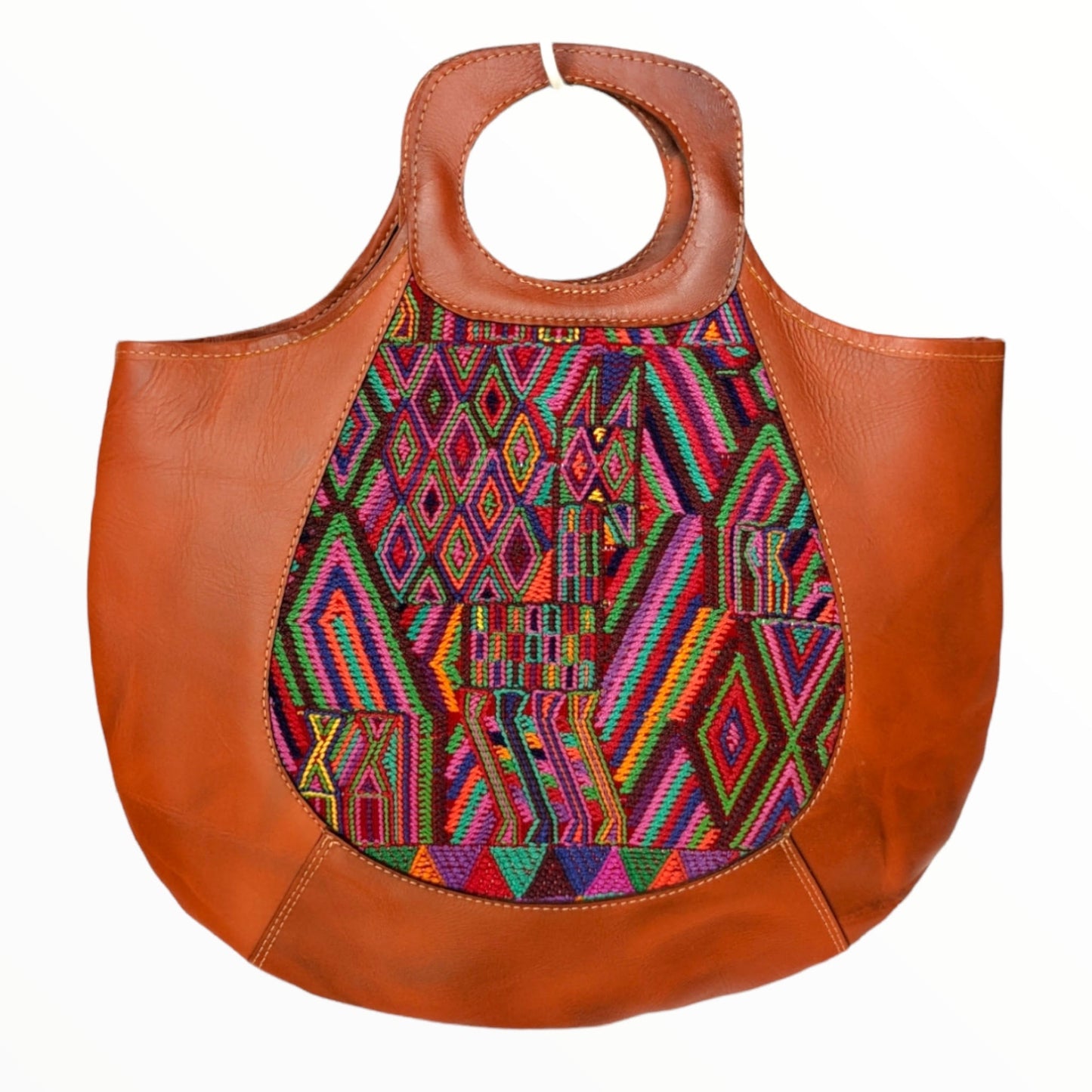 Leather Boho Handbag -One-of-a-kind leather purse   - Handwoven Textile - AURA MAYA - Aura Maya