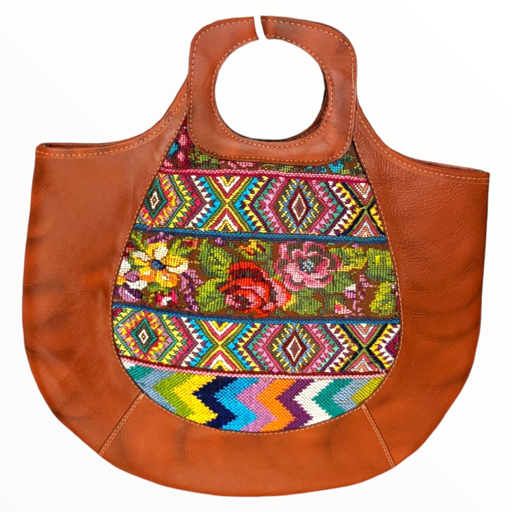 Leather Boho Handbag -One-of-a-kind leather purse   - Handwoven Textile - AURA MAYA - Aura Maya