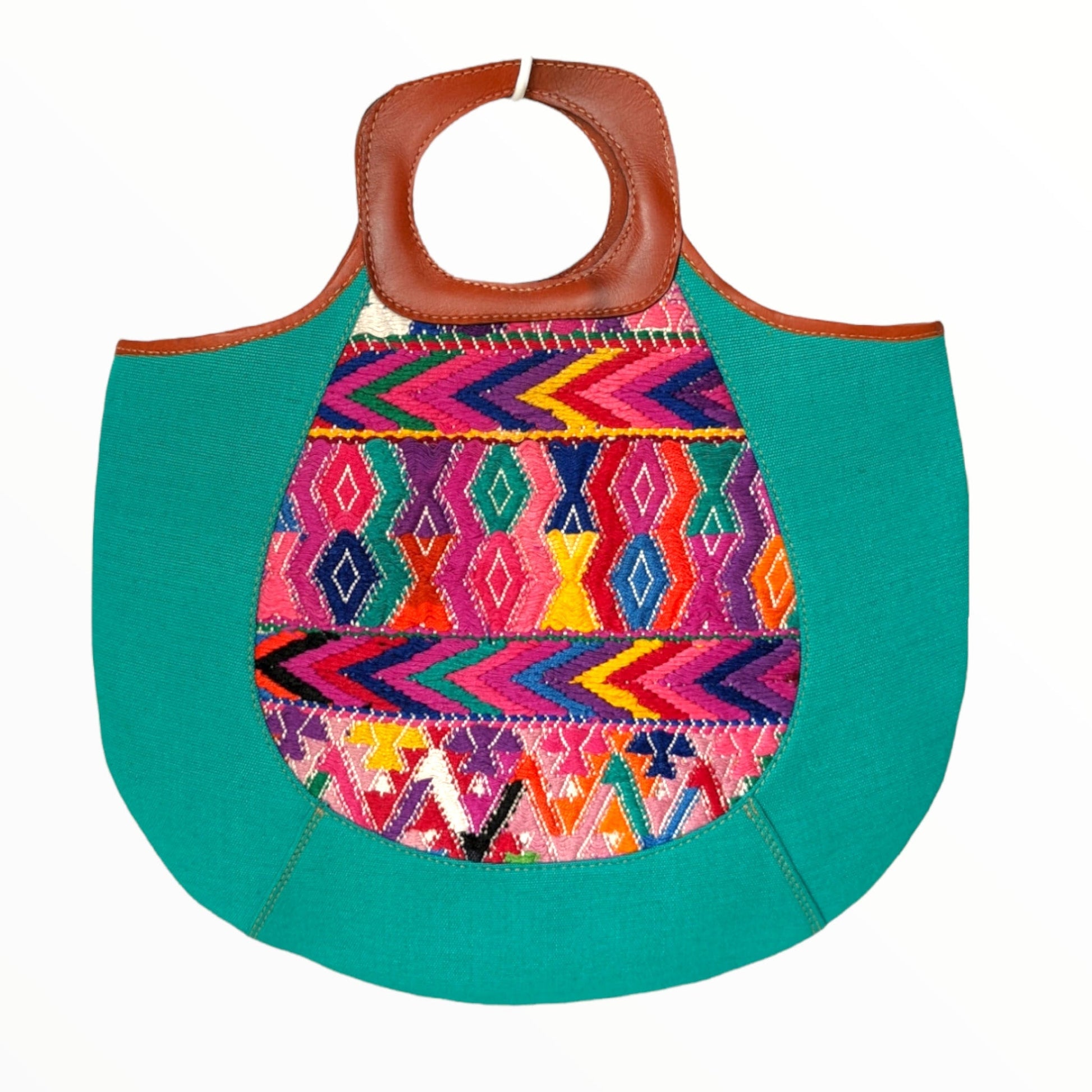 Leather and Textile Handbag - Two Side Handbag - Mayan Art - Hand embroidered bag- AURA MAYA - Aura Maya