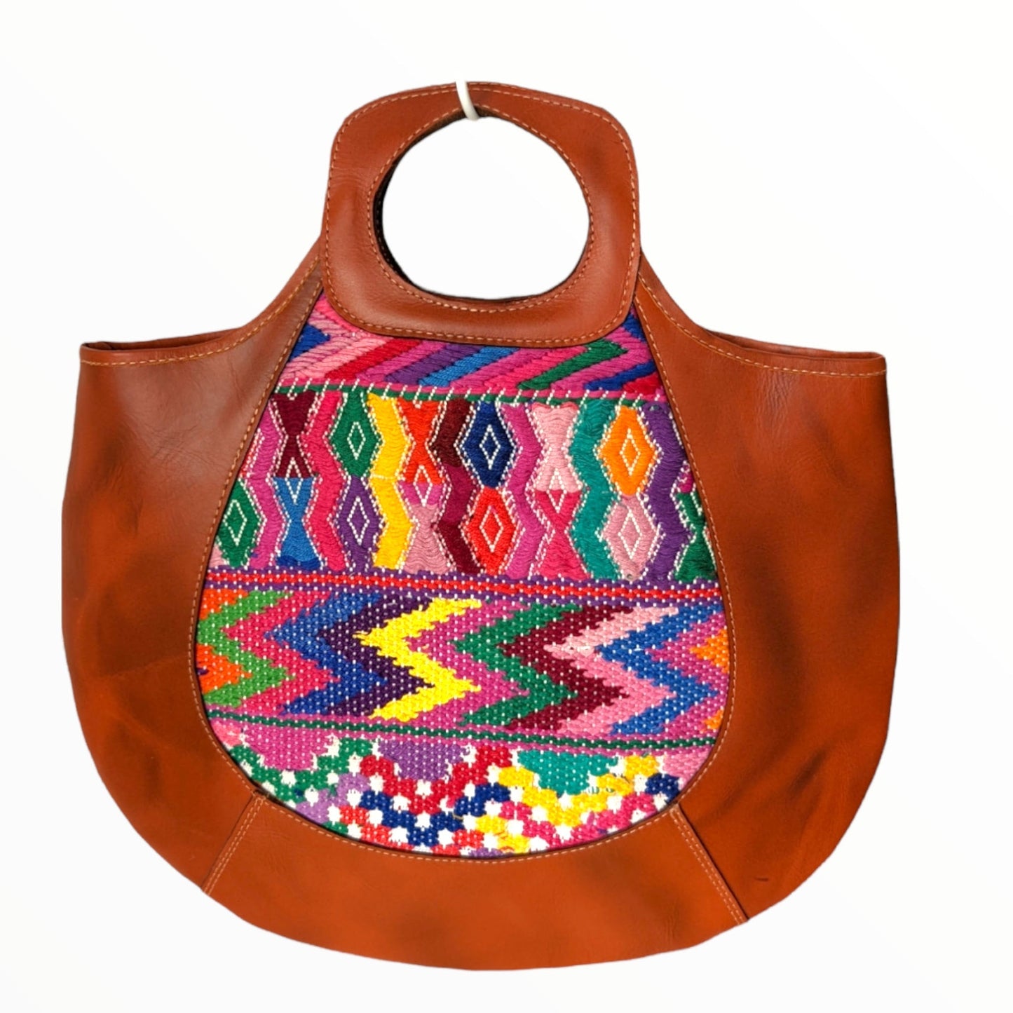 Leather and Textile Handbag - Two Side Handbag - Mayan Art - Hand embroidered bag- AURA MAYA - Aura Maya