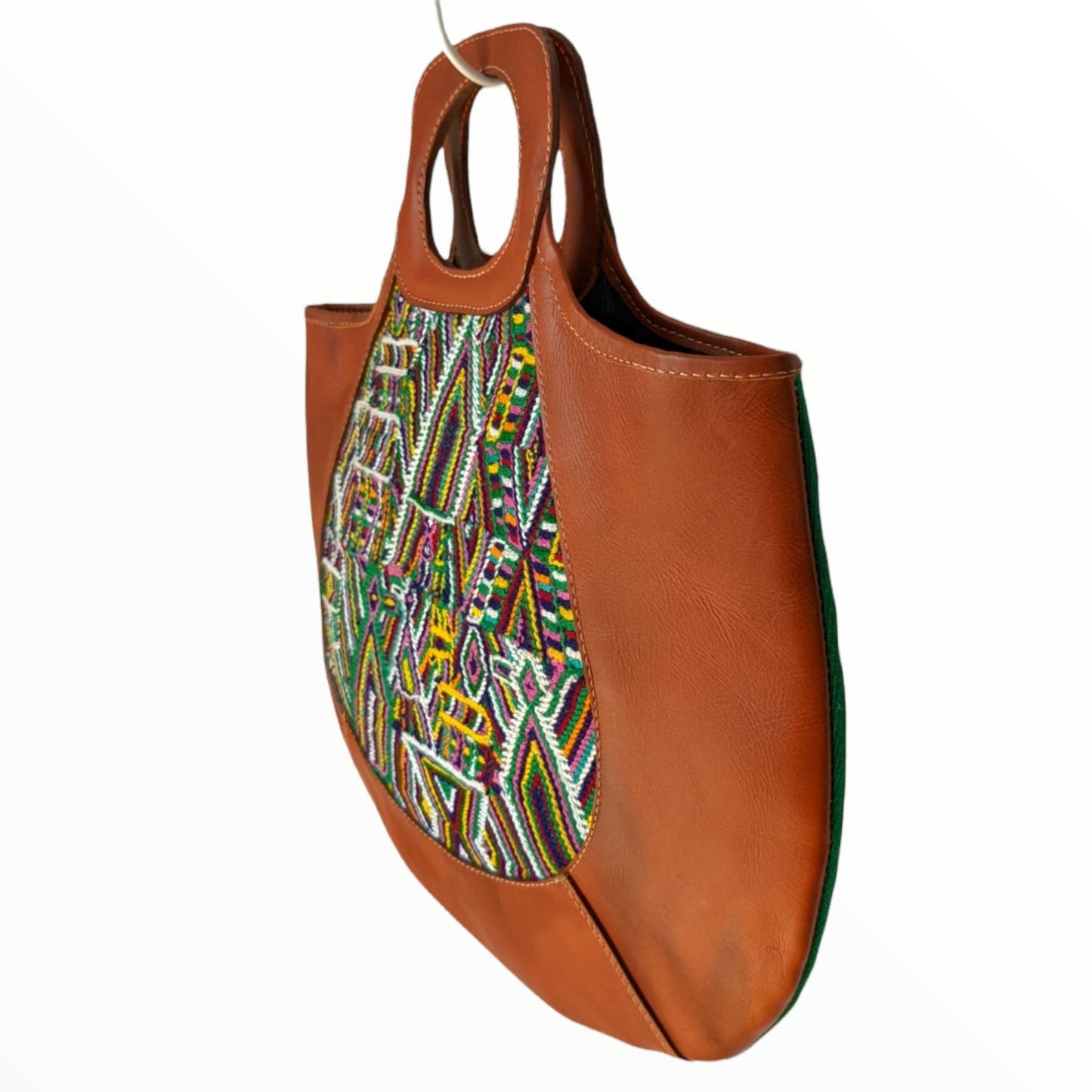 Two-sided leather handled bag with embroidered,  Boho Chic Style Purse - AURA MAYA - Aura Maya