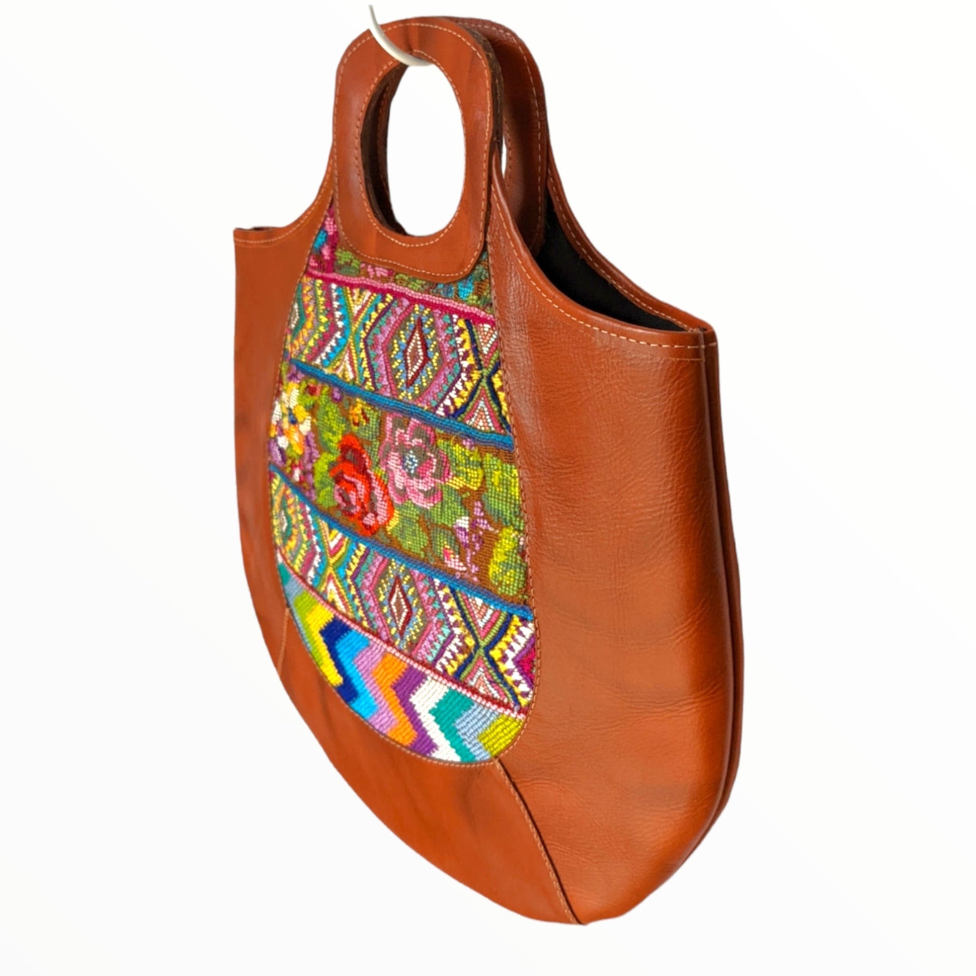 Leather Boho Handbag -One-of-a-kind leather purse   - Handwoven Textile - AURA MAYA - Aura Maya