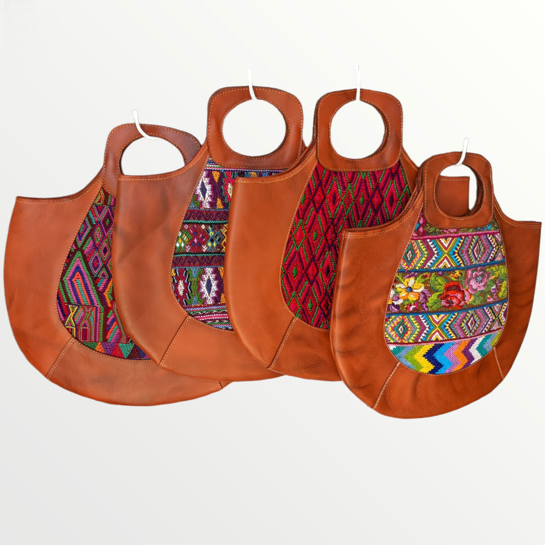 Leather Boho Handbag -One-of-a-kind leather purse   - Handwoven Textile - AURA MAYA - Aura Maya