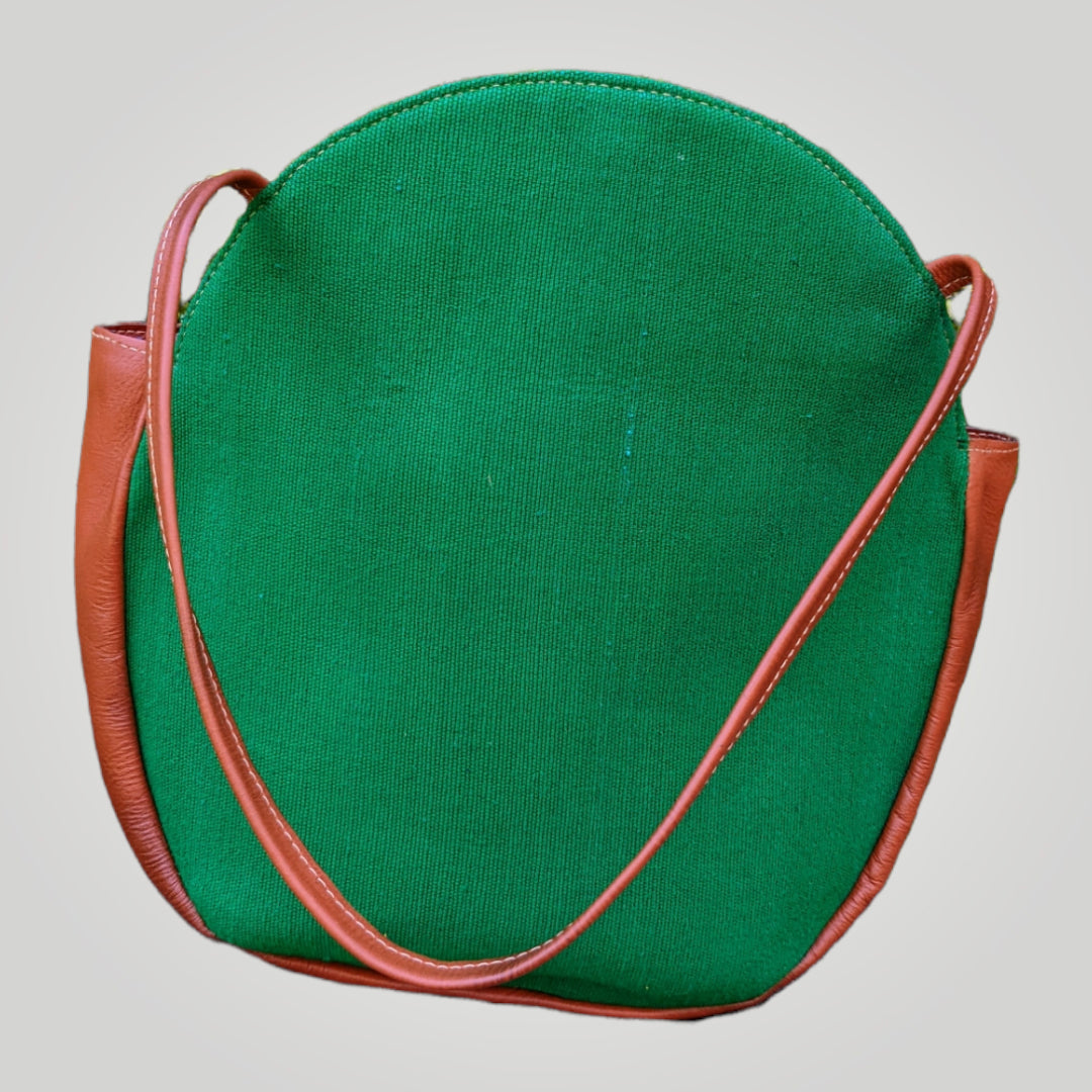 Leather Shoulder Bag-Coin Purse-Mayan Handwoven Textiles-100% natural cotton - Green-AURA MAYA - Aura Maya