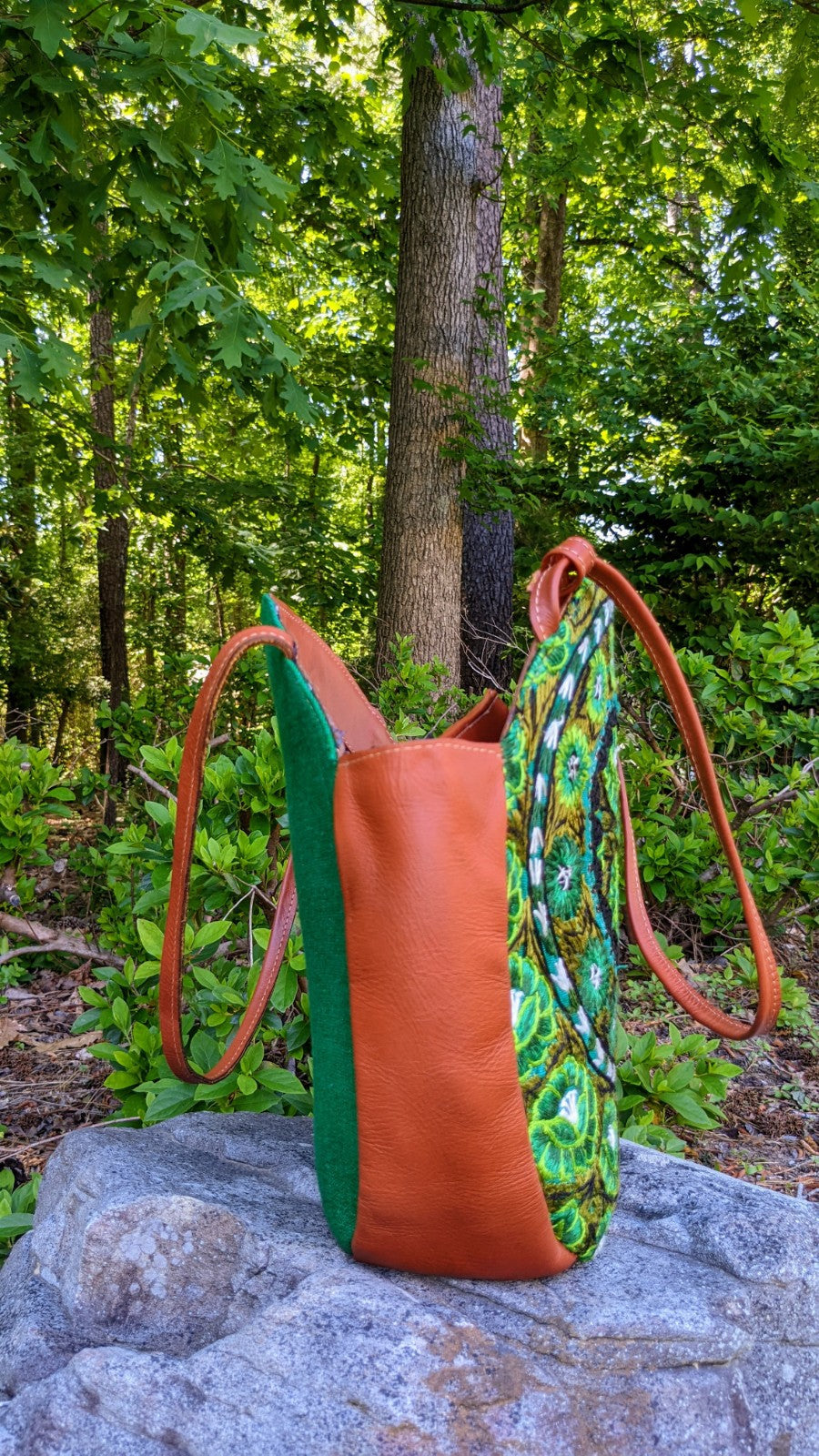 Leather Shoulder Bag-Coin Purse-Mayan Handwoven Textiles-100% natural cotton - Green-AURA MAYA - Aura Maya