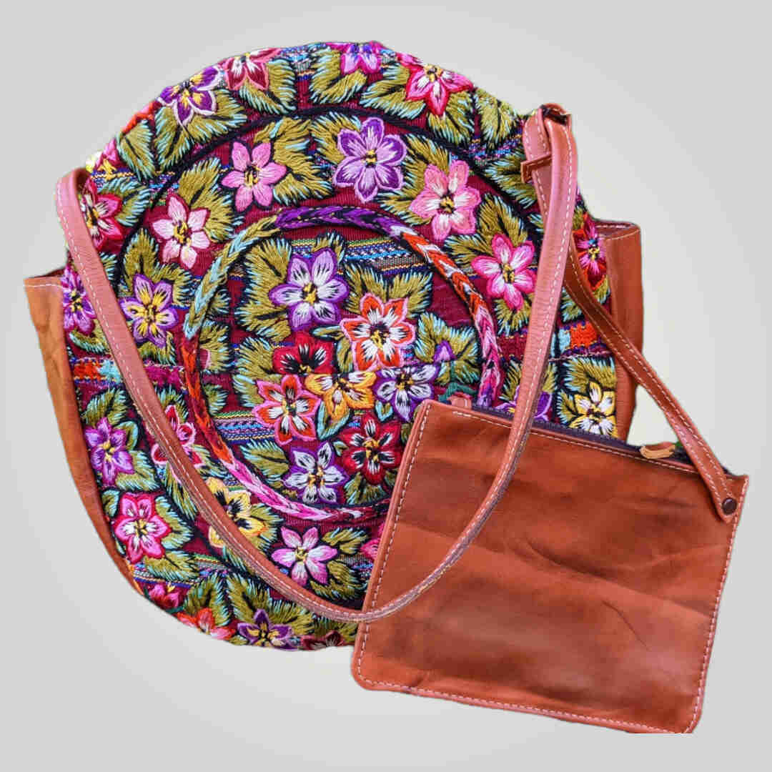 Leather Crossbody Bag- Bohemian Flower Embroidered Shoulder Bag - AURA MAYA - Aura Maya