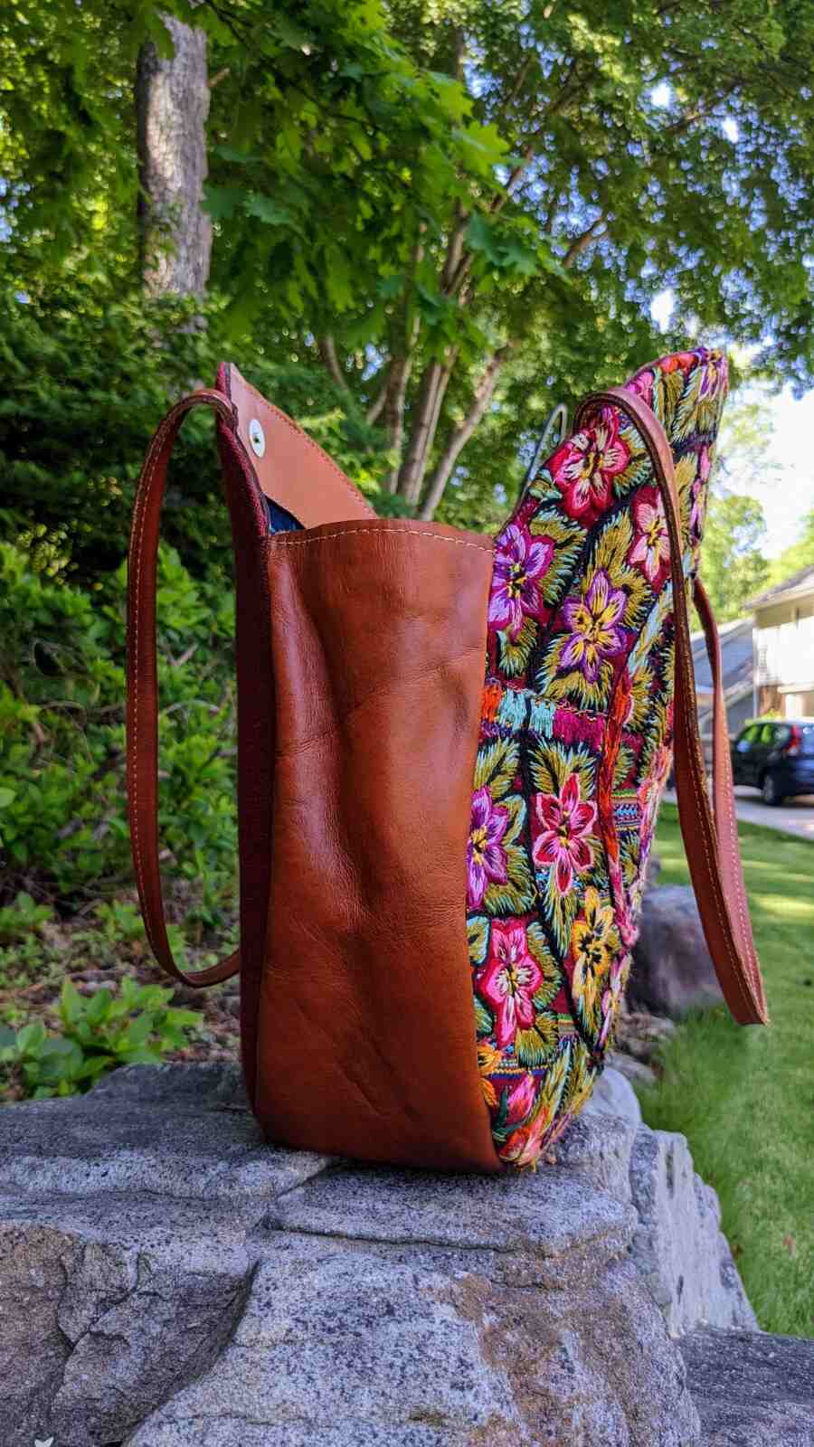 Leather Crossbody Bag- Bohemian Flower Embroidered Shoulder Bag - AURA MAYA - Aura Maya