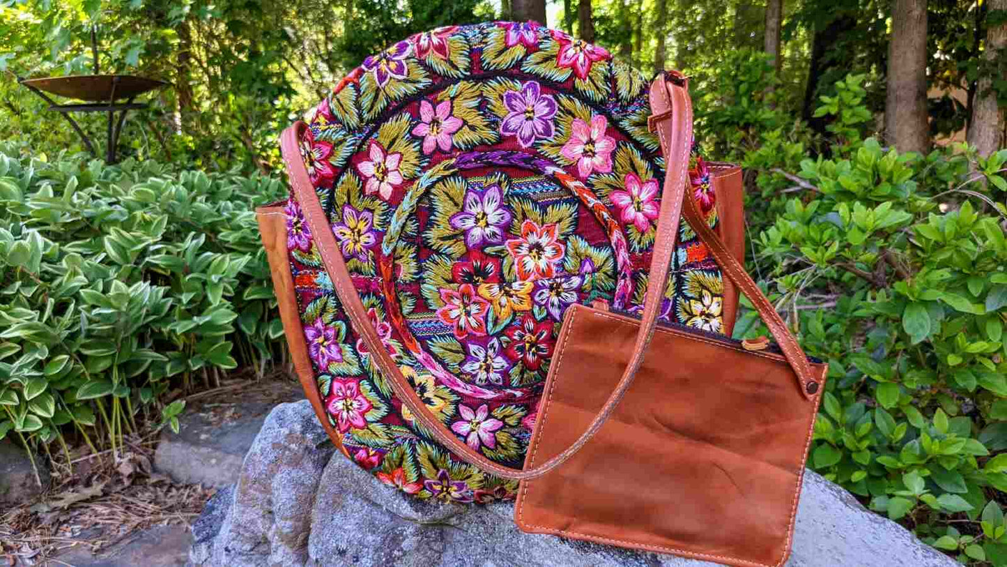 Leather Crossbody Bag- Bohemian Flower Embroidered Shoulder Bag - AURA MAYA - Aura Maya