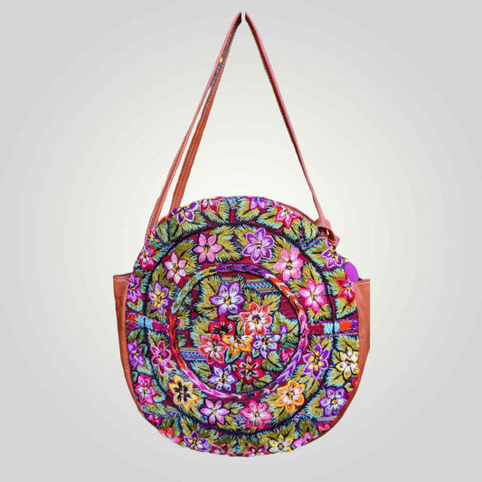 Leather Crossbody Bag- Bohemian Flower Embroidered Shoulder Bag - AURA MAYA - Aura Maya